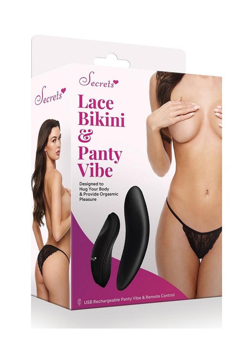 Secrets Lace Panty andamp; Rechargeable Remote Control Panty Vibe - O/S - Black