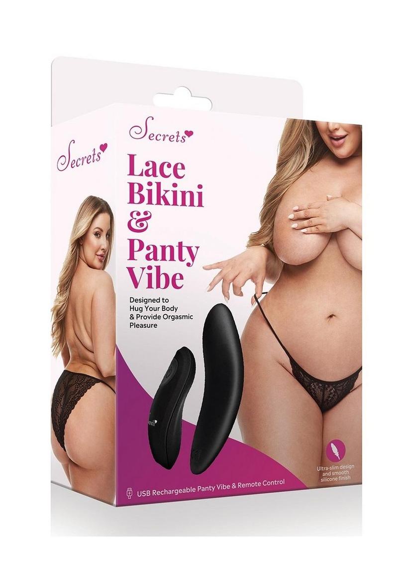 Secrets Lace Panty andamp; Rechargeable Remote Control Panty Vibe - Queen - Black