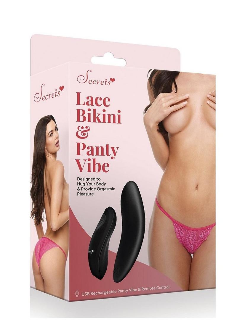 Secrets Lace Panty andamp; Rechargeable Remote Control Panty Vibe - O/S - Pink