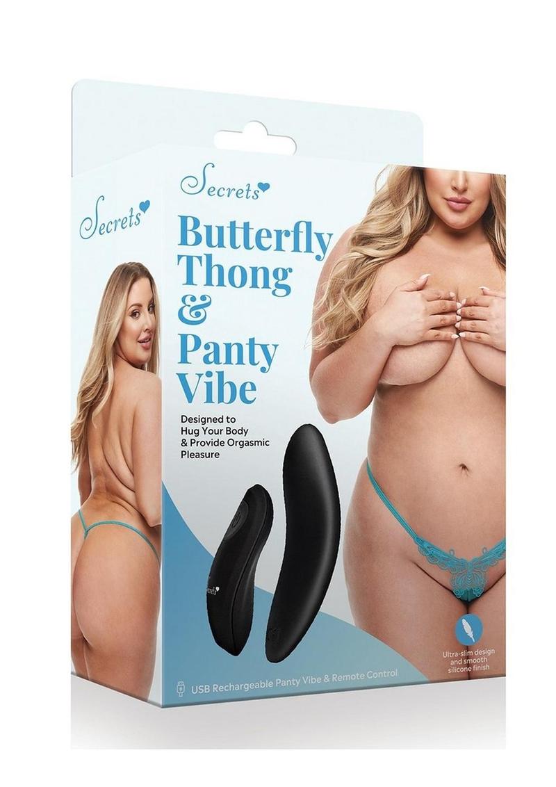 Secrets Butterfly Panty andamp; Rechargeable Remote Control Panty Vibe - Q/S - Turquoise