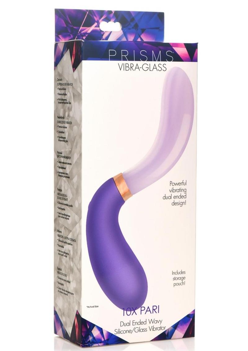 Prisms Vibra-Glass 10X Pari Duel End Wavy Rechargeable Silicone/Glass Vibrating Dildo - Purple