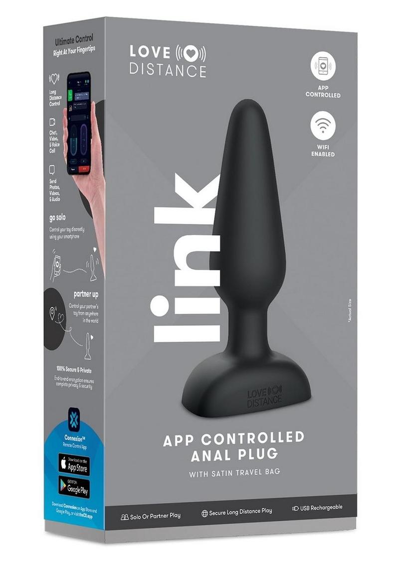 Love Distance Link App Controlled Silicone Rechargeable Anal Plug - Black