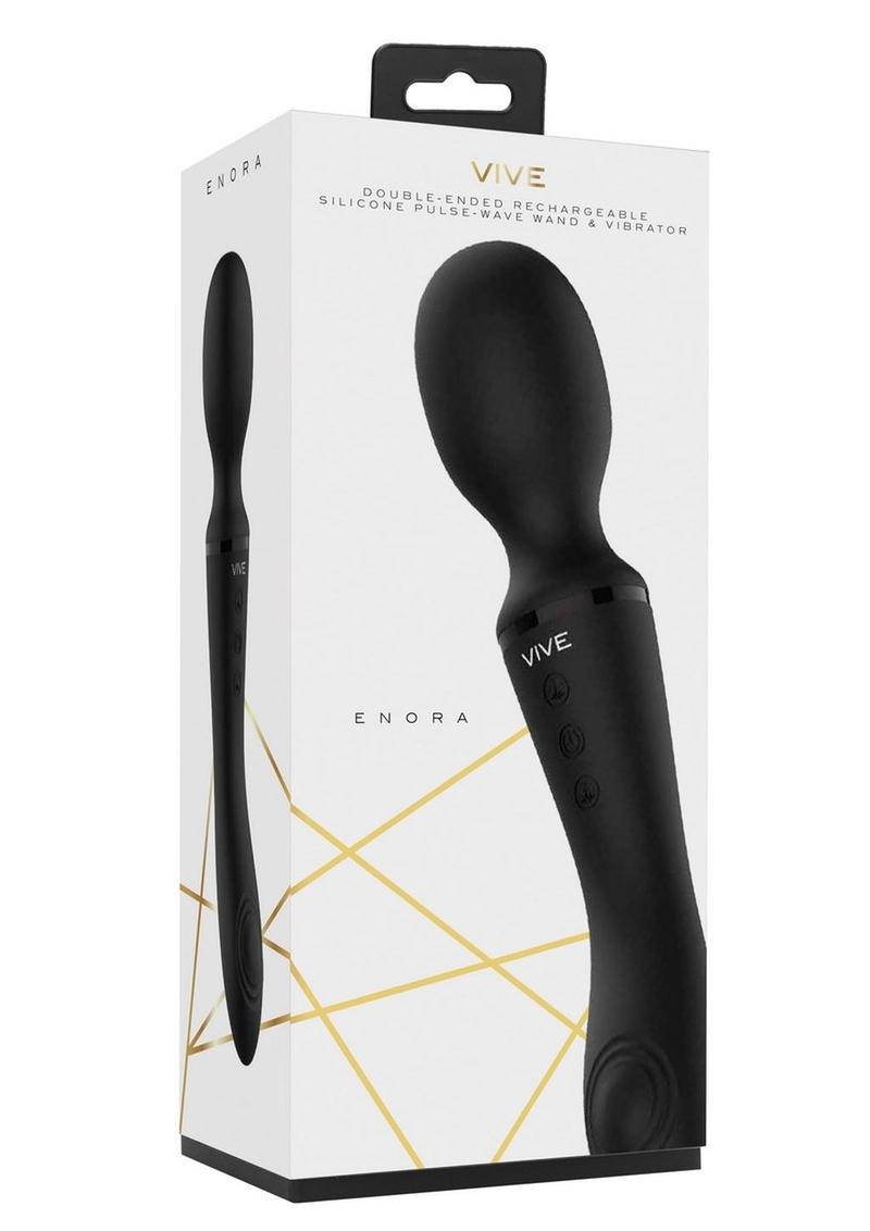 Vive Enora Rechargeable Silicone Double End Pulse Wave Wand andamp; Vibrator - Black