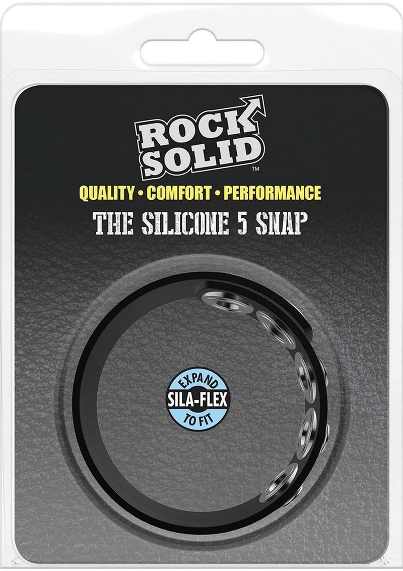 Rock Solid The Silicone 5 Snap Adjustable Cock Ring - Black