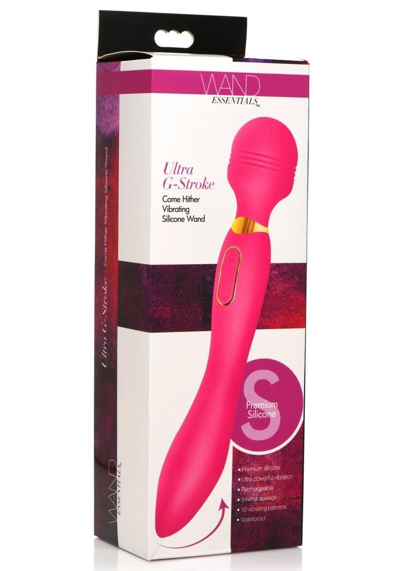 Wand Essential Ultra G-Stroke Come Hither Rechargeable Silicone Vibrating Wand - Pink