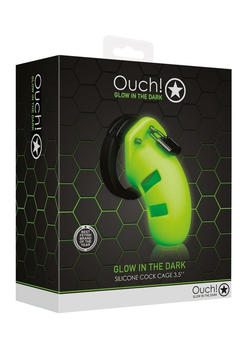 Ouch Model 20 Silicone Cock Cage 3.5in Glow in the Dark - Green