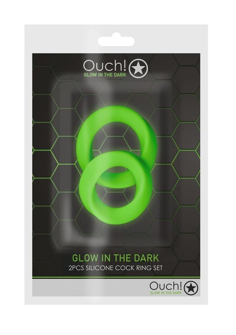 Ouch! Cock Ring Silicone Set (2pc) Glow in the Dark - Green