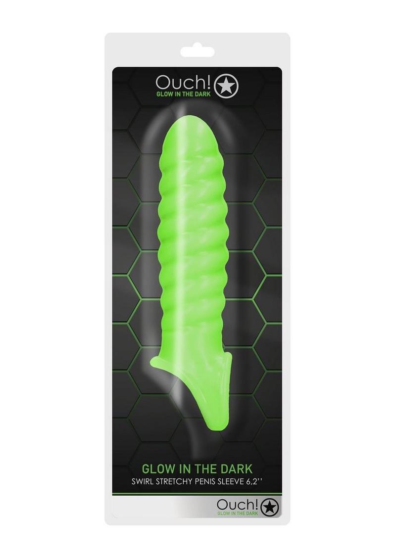 Ouch! Swirl Strechy Penis Sleeve Glow in the Dark - Green