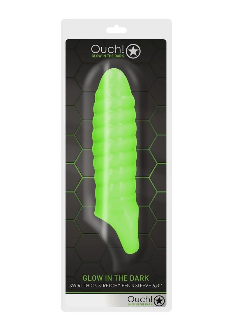 Ouch! Swirl Thick Stretchy Penis Sleeve Glow in the Dark - Green