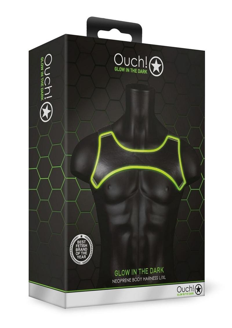 Ouch! Neoprene Harness Glow in the Dark - Large/XLarge - Green