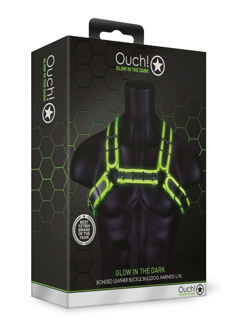 Ouch! Buckle Bulldog Harness Glow in the Dark - Large/XLarge - Green