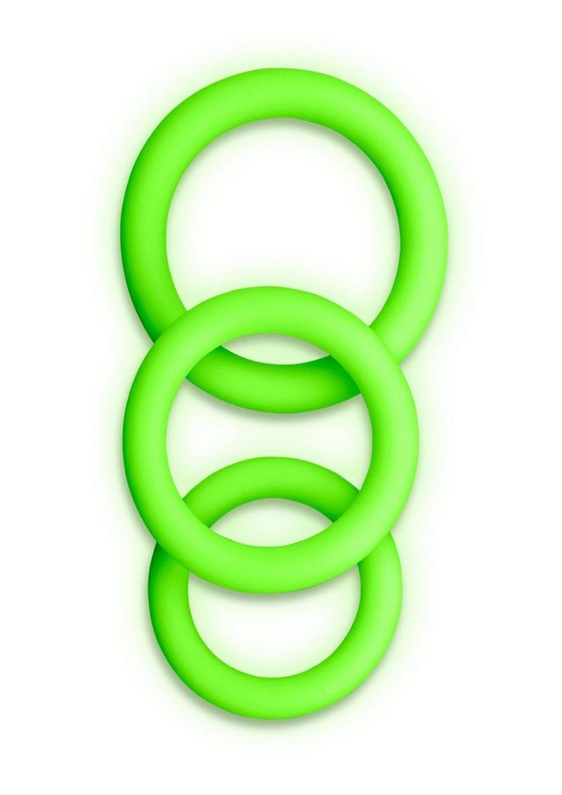 Ouch! Cock Ring Silicone Set (3pc) Glow in the Dark - Green
