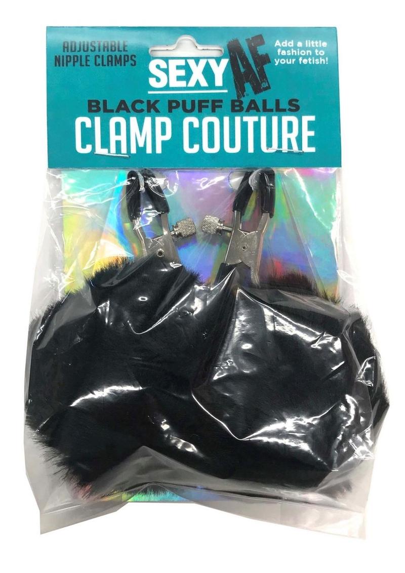 Sexy AF Nipple Clamps Puff Balls - Black