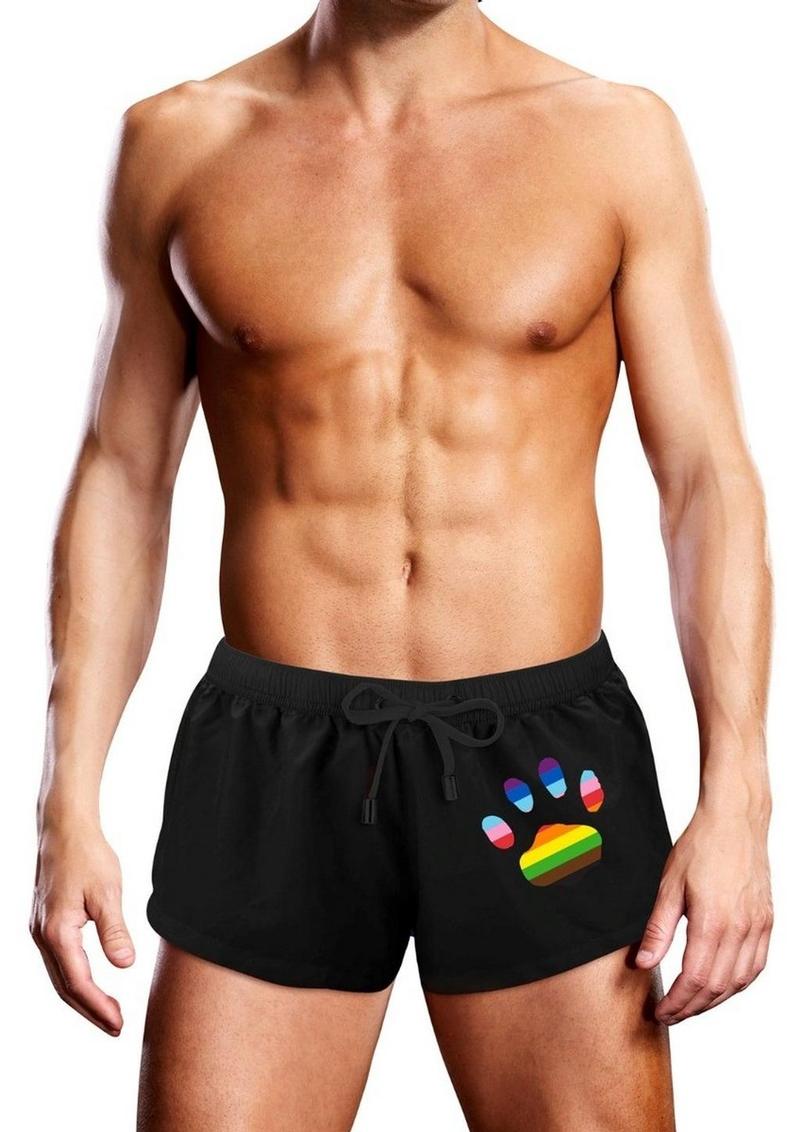 Prowler Oversized Paw Swimming Trunk - Small - Black/Rainbow