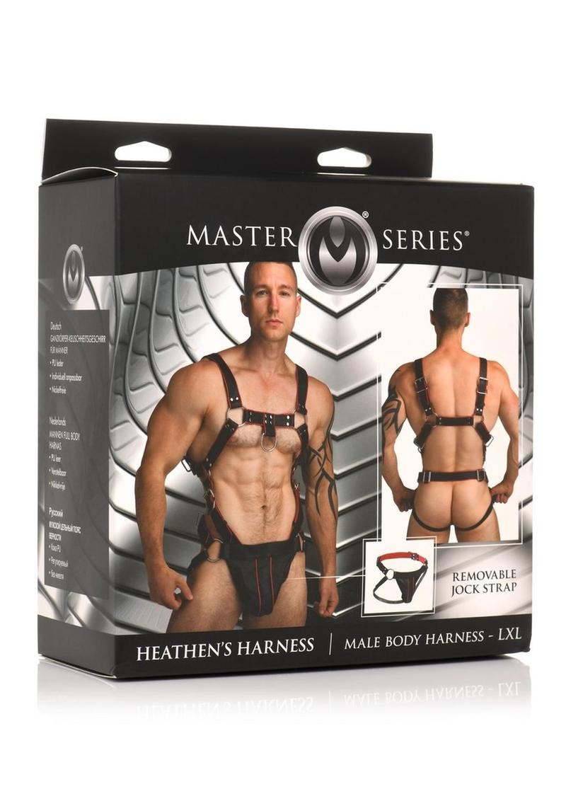 Master Series Heather`s Harness Male Body Harness - Large/XLarge - Black/Red
