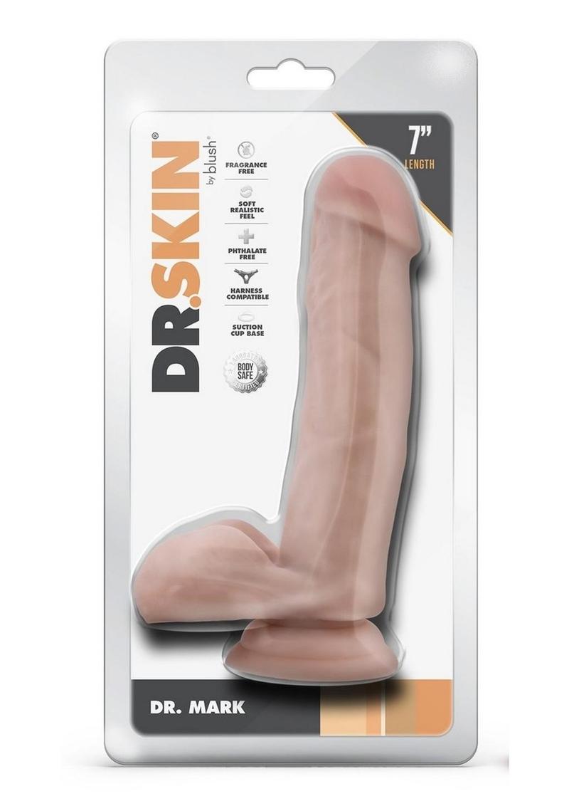 Dr. Skin Mr. Mark Dildo with Balls and Suction Cup 7in - Vanilla