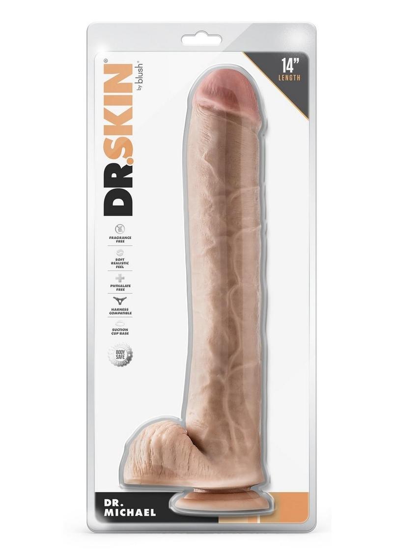 Dr. Skin Dr. Michael Dildo with Balls and Suction Cup 14in - Vanilla