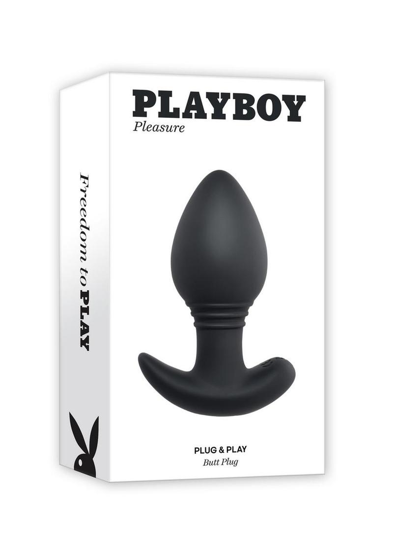 Playboy Plug and Play Rechargeable Silicone Vibrating Anal Plug with Remote Control - Black