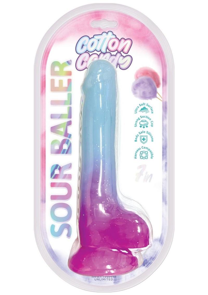 Cotton Candy Sour Baller Silicone Dildo 7in - Aqua/Purple