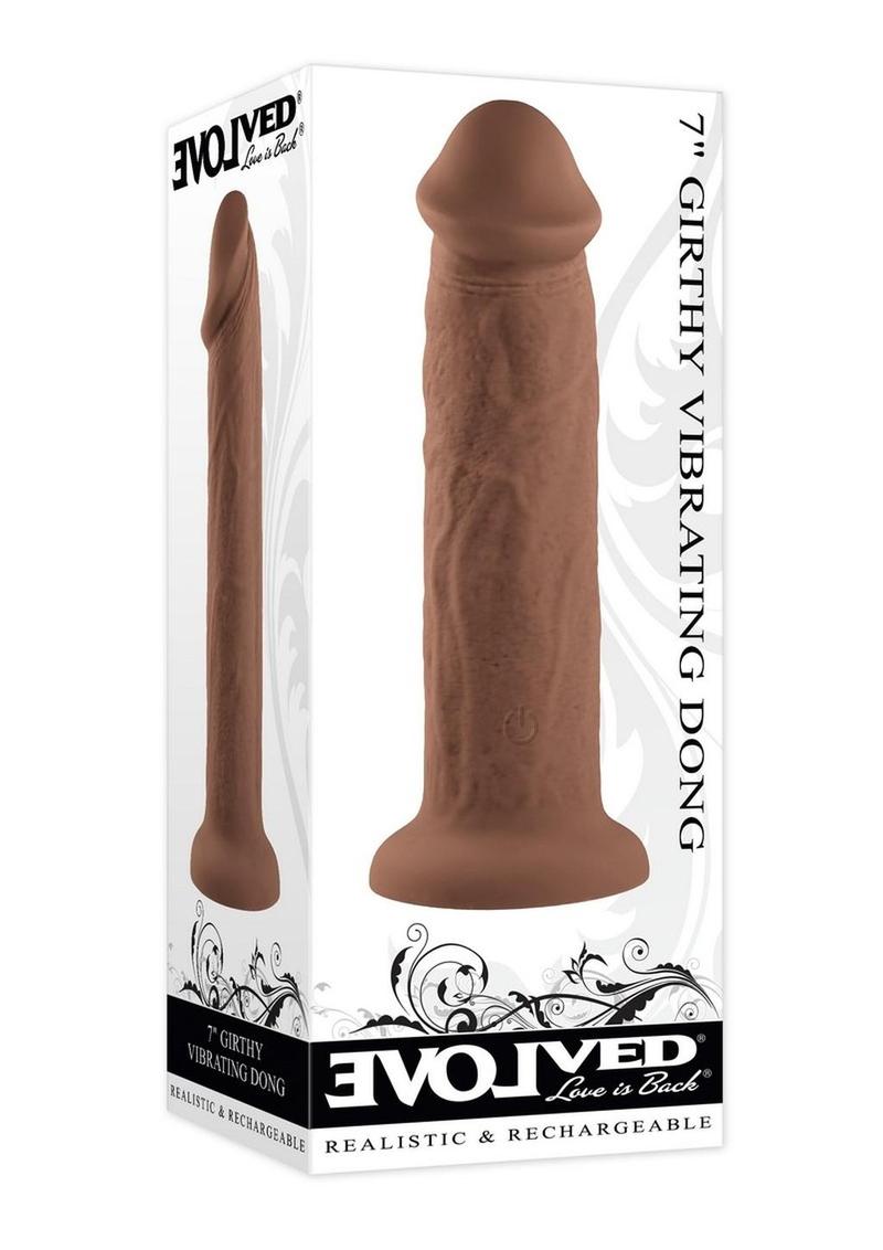 Girthy Vibrating Rechargeable Silicone Dildo 7in - Caramel