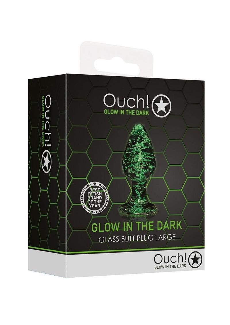 Ouch! Glass Butt Plug Glow in the Dark - Large - Green