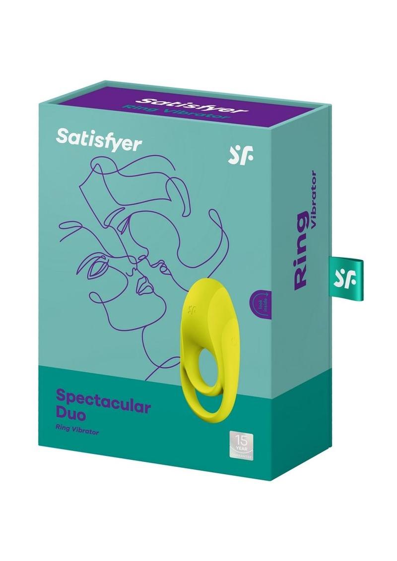 Satisfyer Spectacular Duo Silicone Vibrating Cock and Ball Ring - Neon Yellow