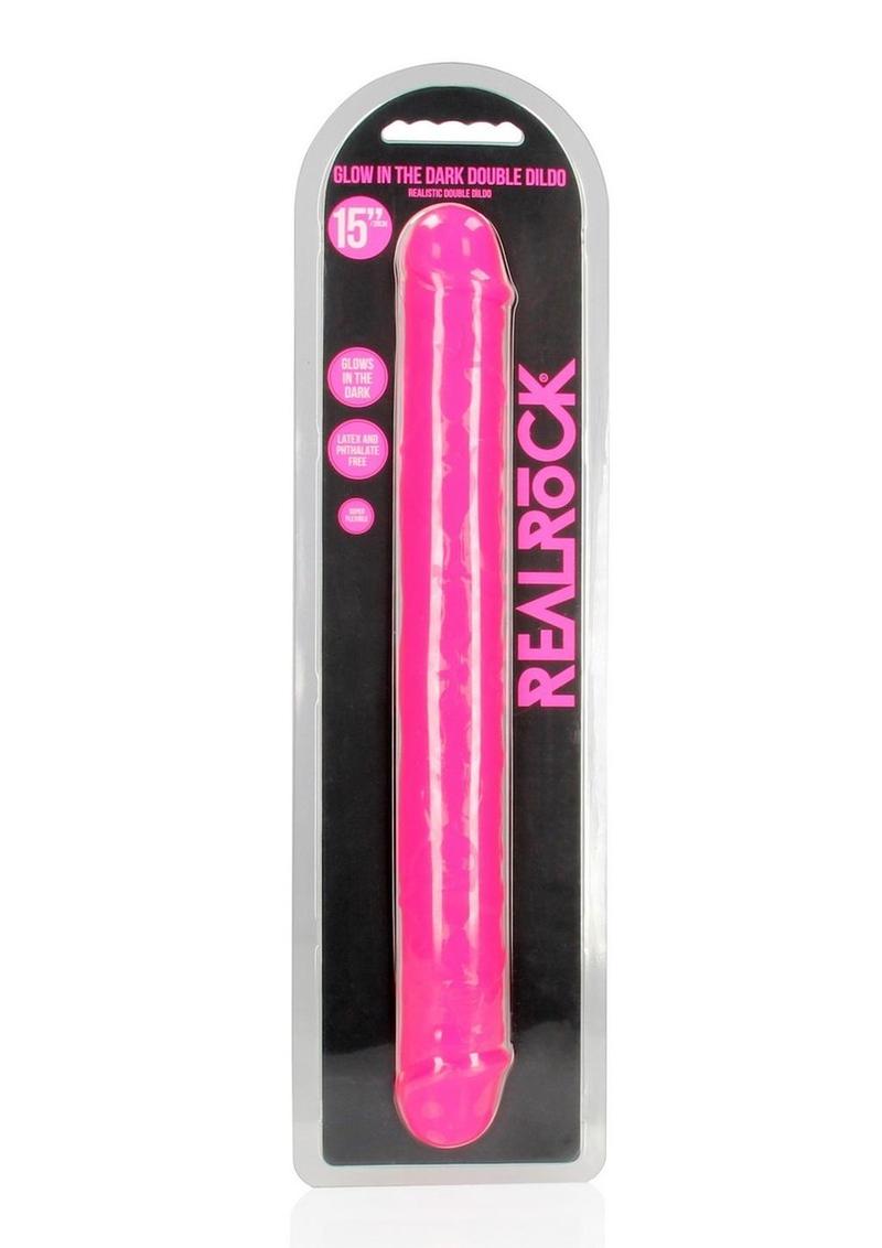 RealRock Double Dong Glow in the Dark Dildo 15in - Pink
