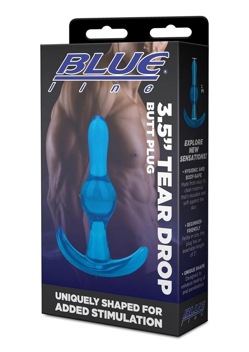 Blue Line Tear Drop Butt Plug 3.5in - Blue