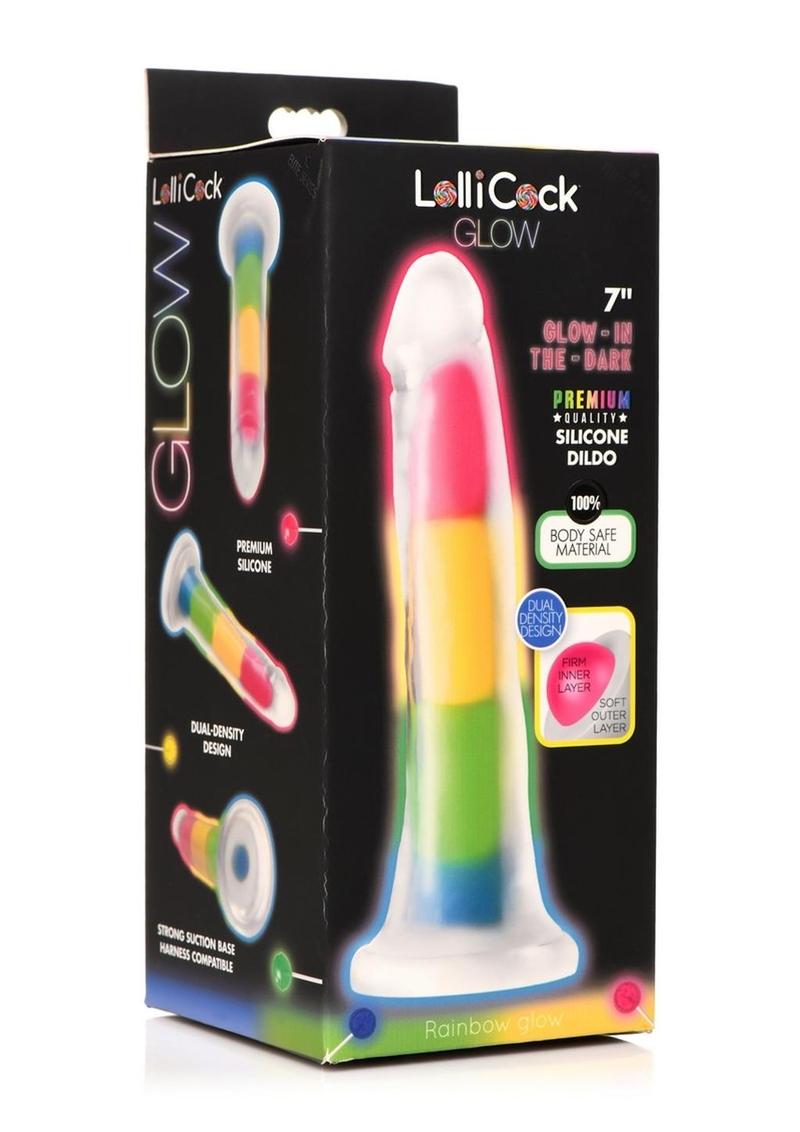 Lollicock Glow in the Dark Rainbow Silicone Dildo 7in