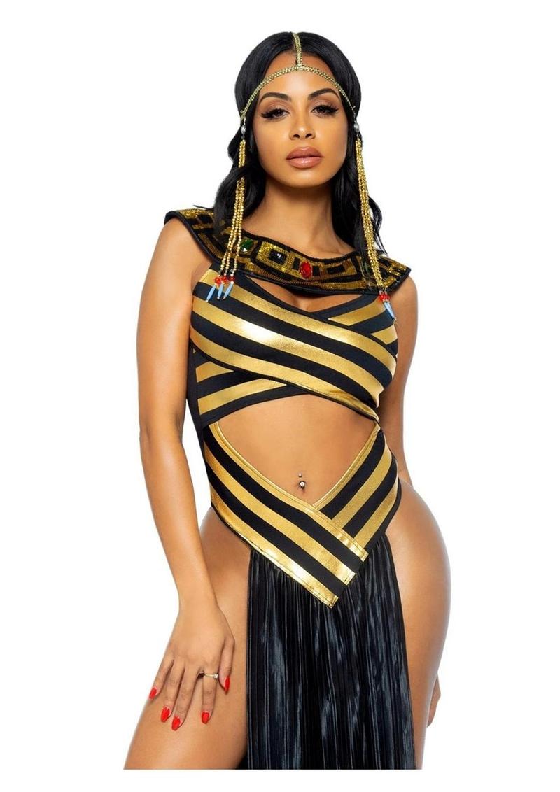 Leg Avenue Nile Queen Catsuit Dress with Jewel Collar Head Piece (3 Piece) - Large - Black/Gold
