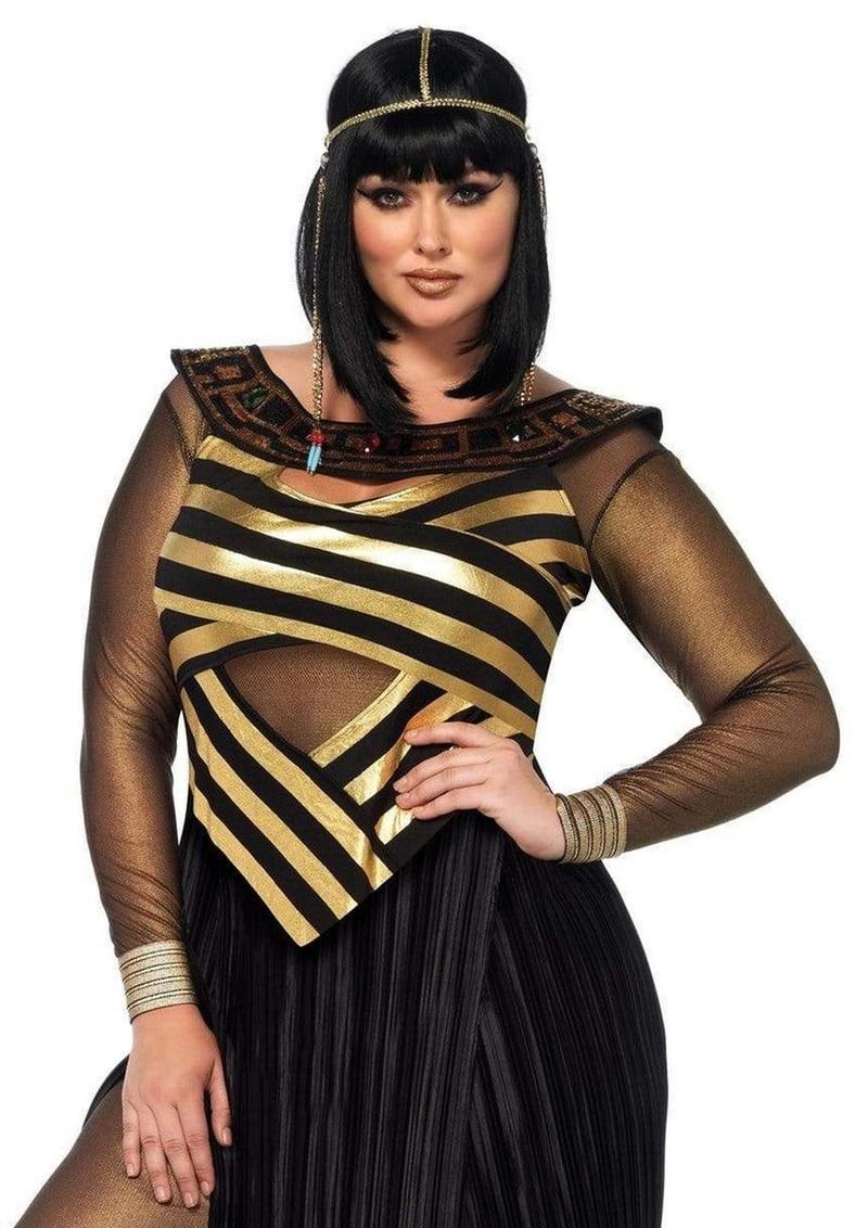 Leg Avenue Nile Queen Catsuit Dress with Jewel Collar Head Piece (3 Piece) - 1X/2X - Black/Gold