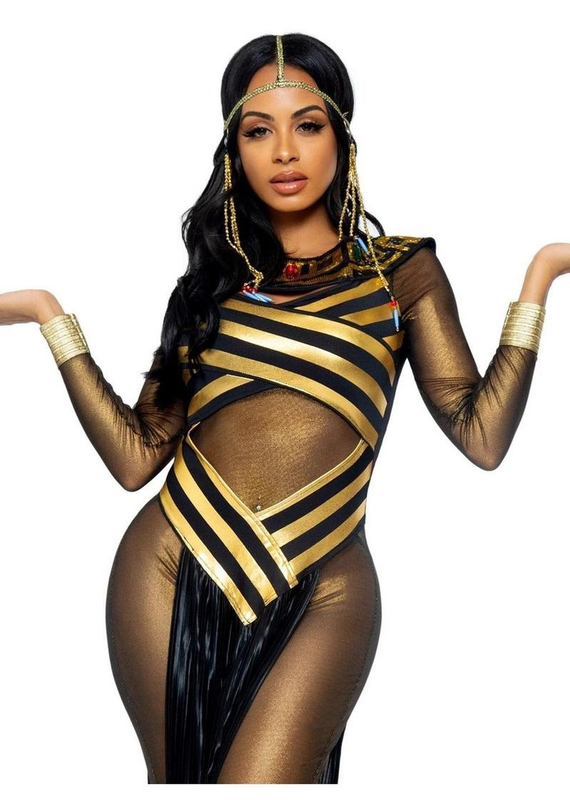 Leg Avenue Nile Queen Catsuit Dress with Jewel Collar Head Piece (3 Piece) - Small - Black/Gold
