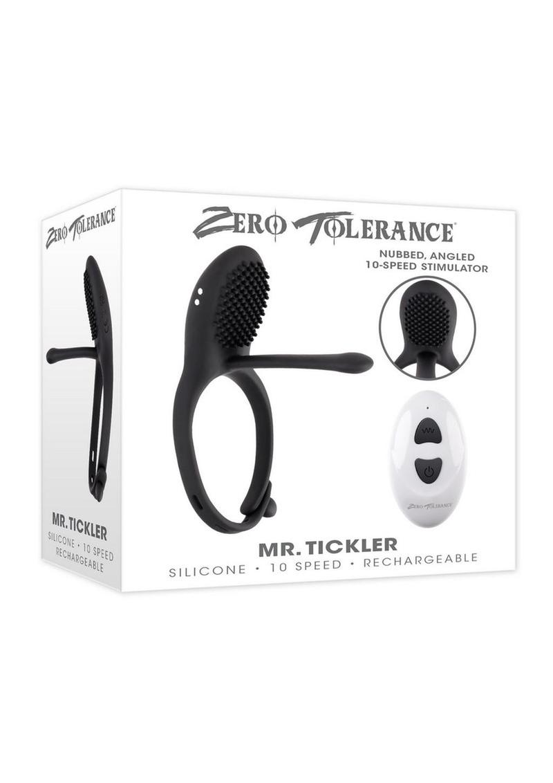 Zero Tolerance Mr. Tickler Rechargeable Silicone Cock Ring with Remote Control - Black