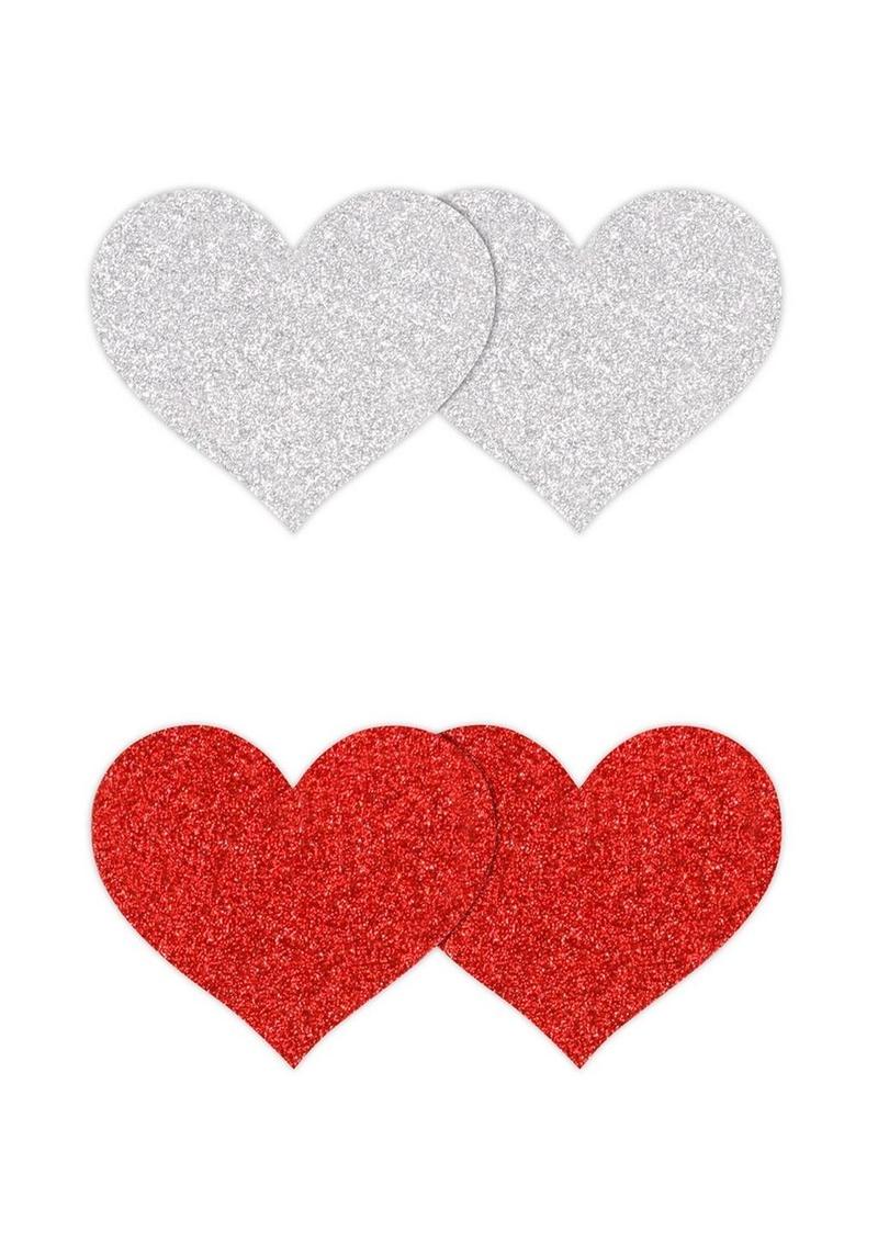 Pretty Pasties Glitter Hearts - Red/Silver