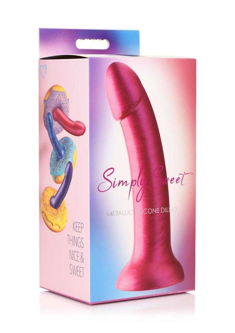 Simply Sweet Metallic Silicone Dildo 7in - Pink