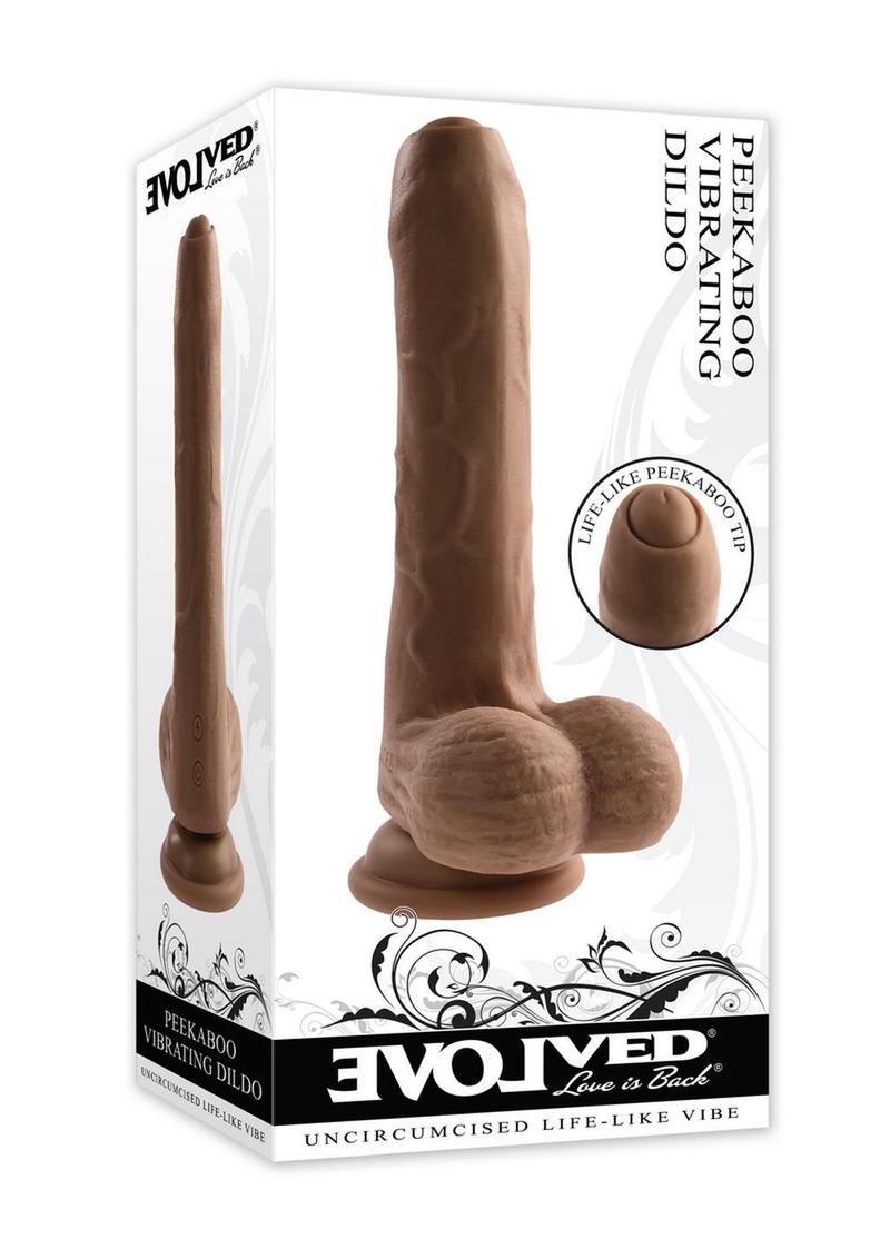 Peek A Boo Vibrating Rechargeable Silicone Dildo - Chocolate