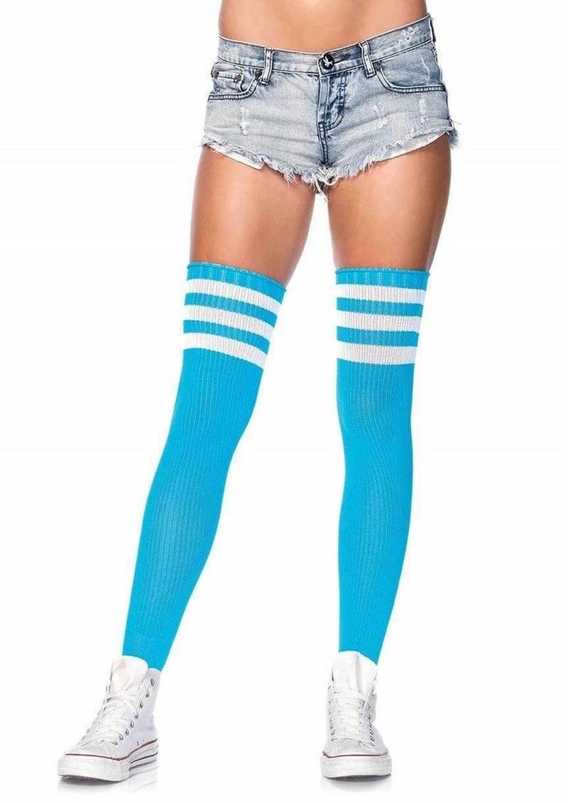Leg Avenue Athlete Thigh Hi with 3 Stripe Top - O/S - Blue