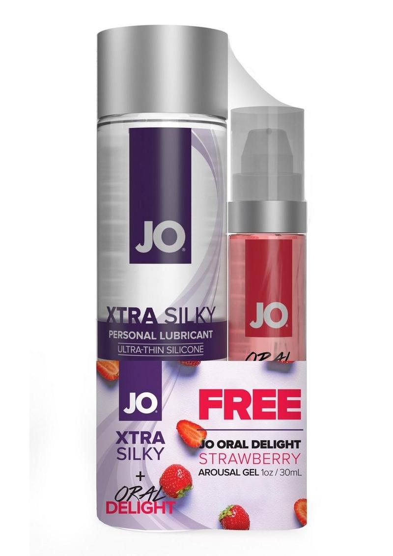 JO Gift with Purchase Xtra Silky Lubricant 4oz and Oral Delight Strawberry 4oz Set