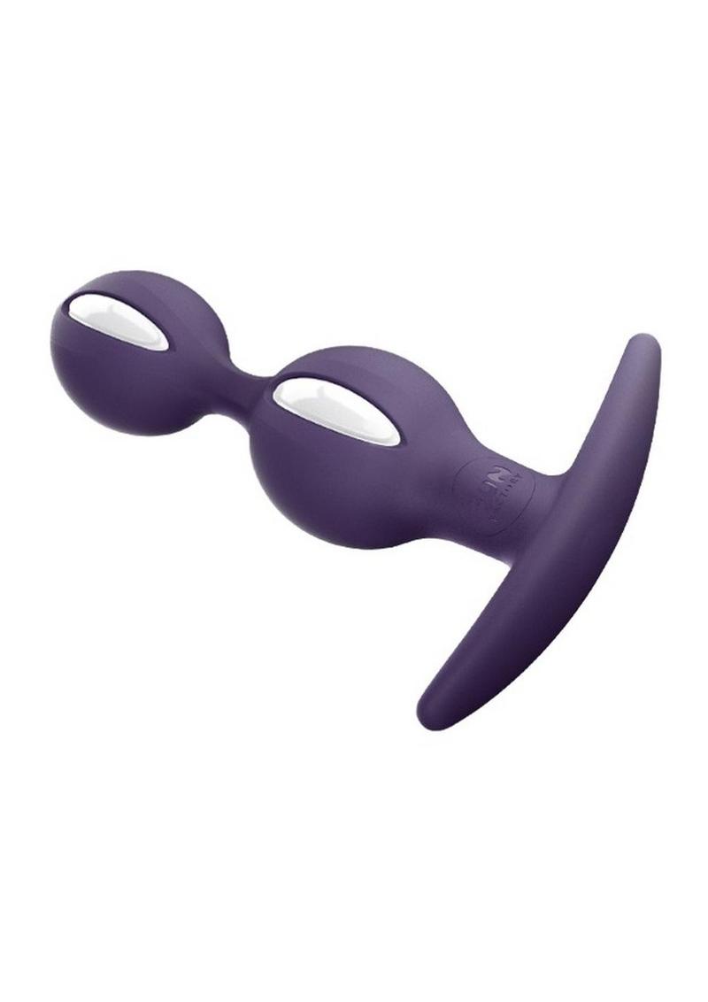 B Ball Duo Silicone Weighted Butt Plug - Dark Violet/White