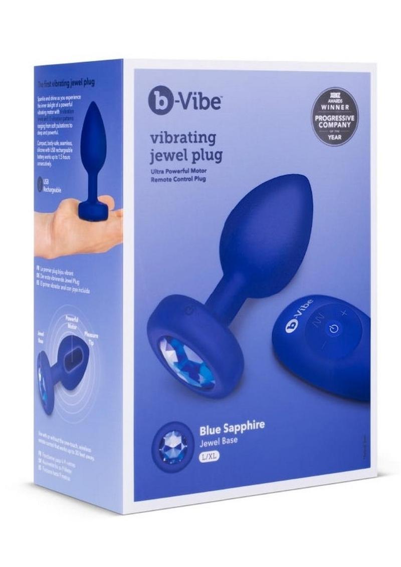 B-Vibe Vibrating Jewel Plug Rechargeable Silicone Anal Plug with Remote - Large/XLarge - Navy Blue