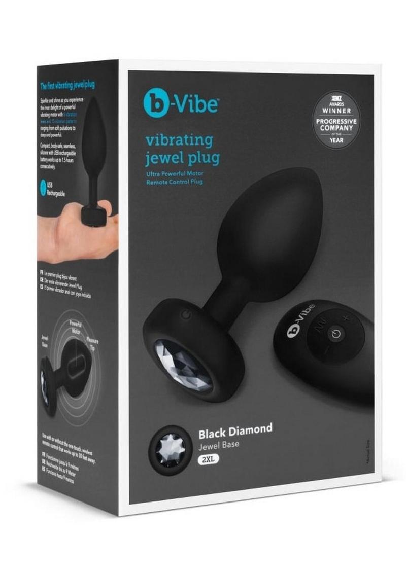 B-Vibe Vibrating Jewel Plug Rechargeable Silicone Anal Plug with Remote - XXLarge - Black