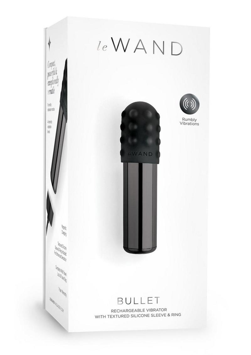 Le Wand Bullet Rechargeable Vibrator with Textured Silicone Sleeve and Ring - Black