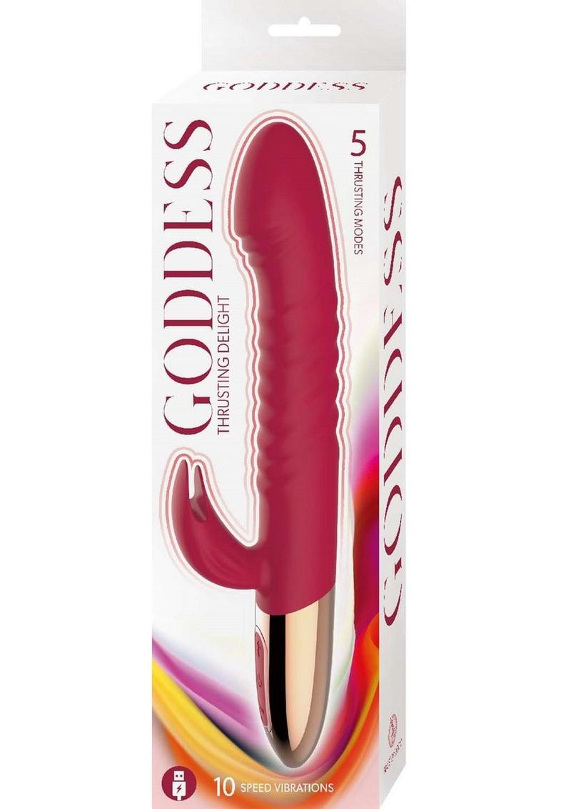 Goddess Thrusting Delight Rechargeable Silicone Dual Stimulating Vibrator - Red