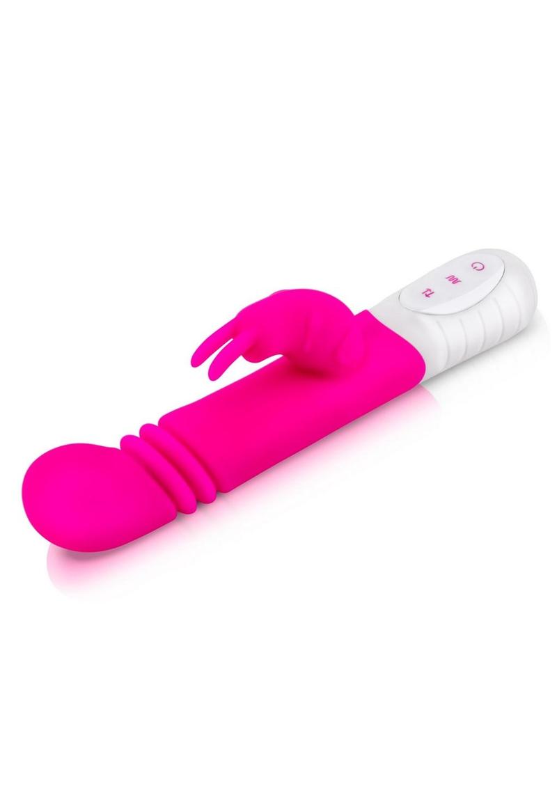 Rabbit Essentials Silicone Rechargeable Slim Shaft Thrusting G-Spot Rabbit Vibrator - Pink