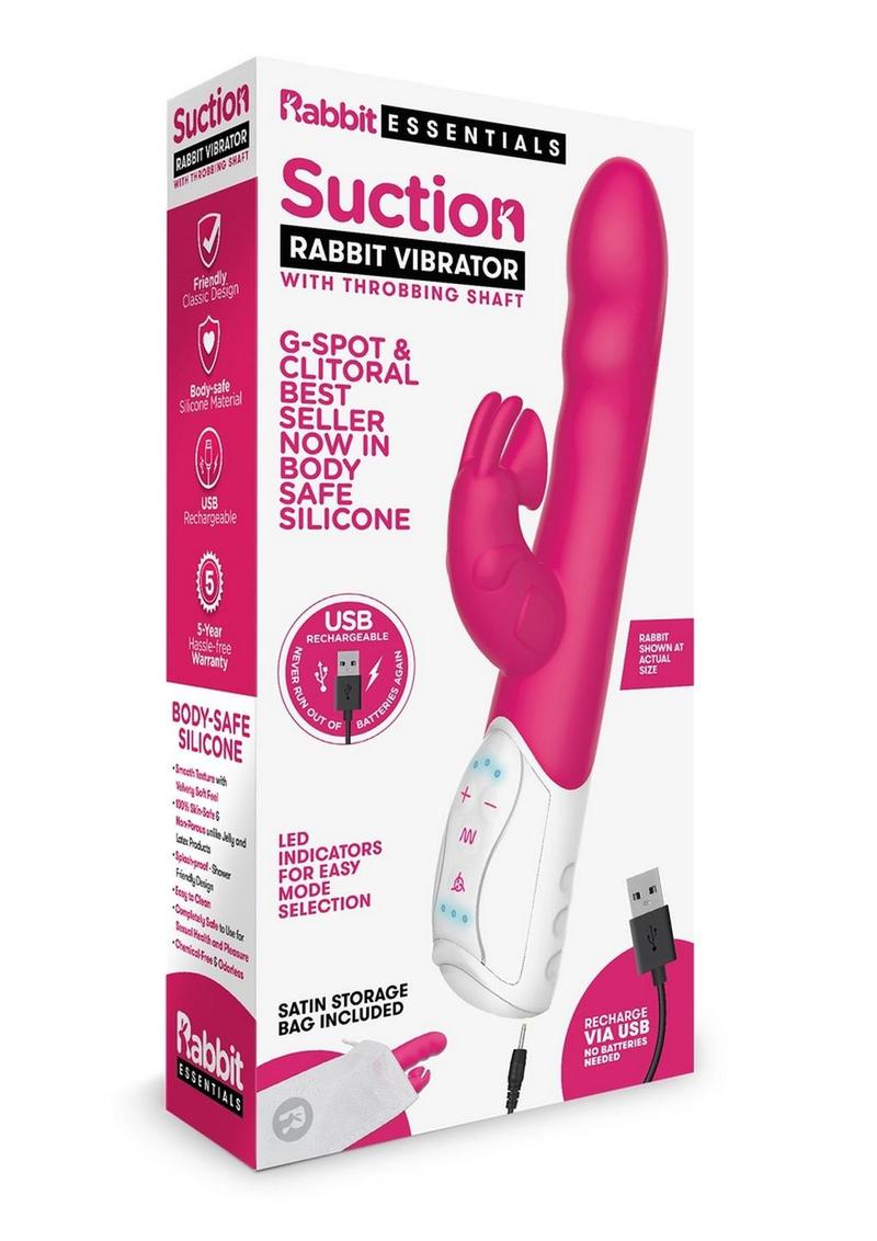Rabbit Essentials Silicone Rechargeable Clitoral Suction Rabbit - Hot Pink