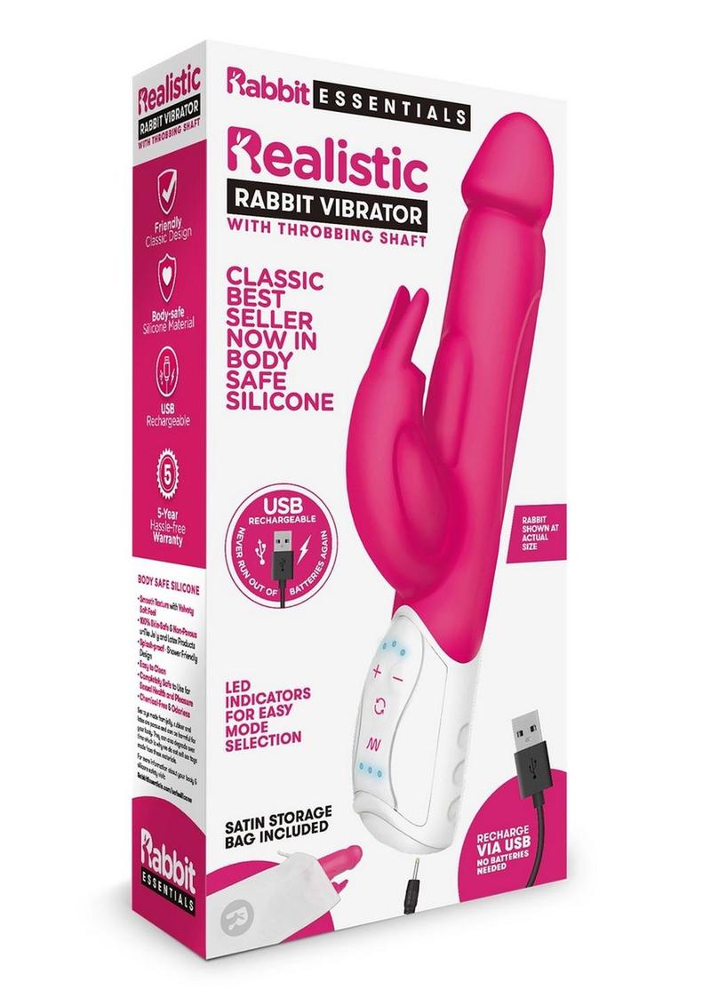 Rabbit Essentials Rechargeable Silicone Realistic Rabbit - Hot Pink