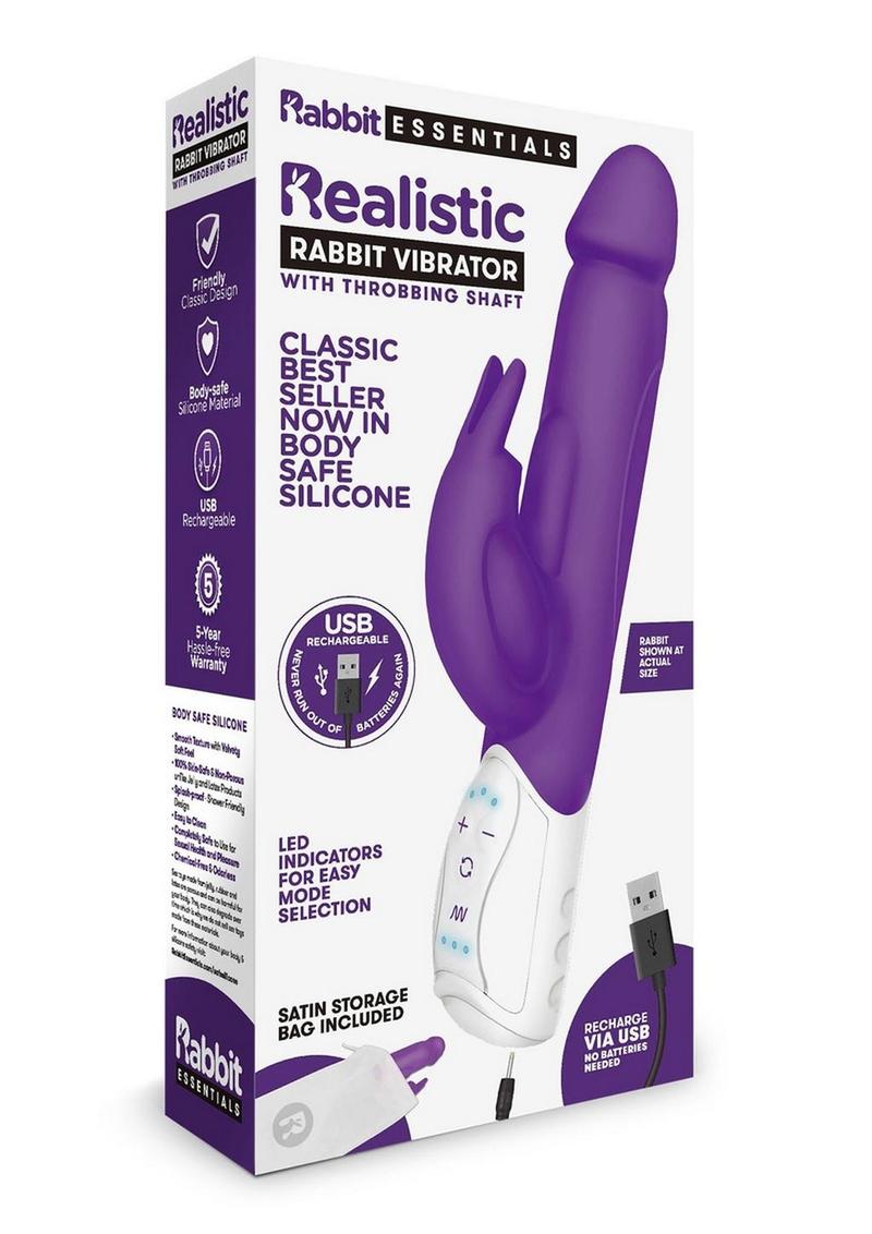 Rabbit Essentials Rechargeable Silicone Realistic Rabbit - Purple