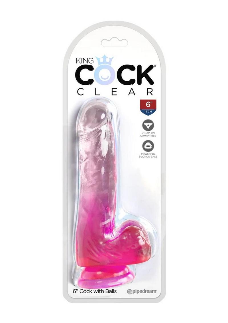 King Cock Clear Dildo with Balls 6in - Pink
