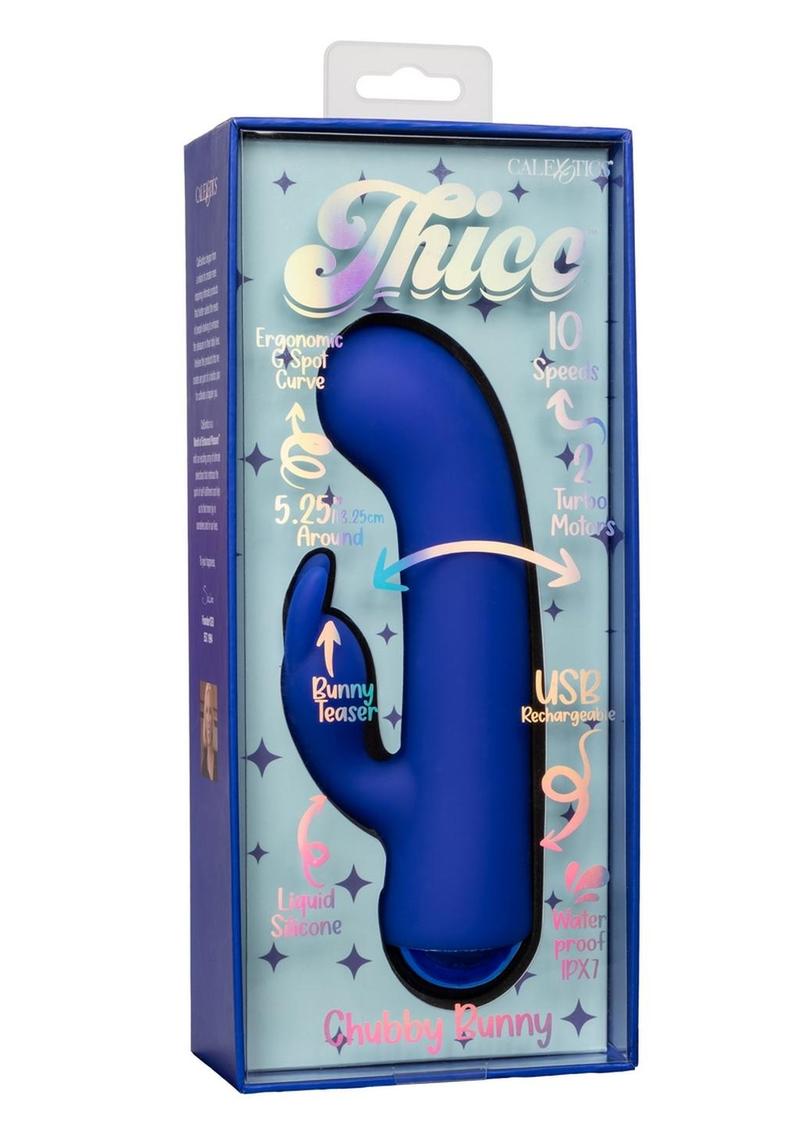 Thicc Chubby Bunny Rechargeable Silicone Rabbit Vibrator - Blue