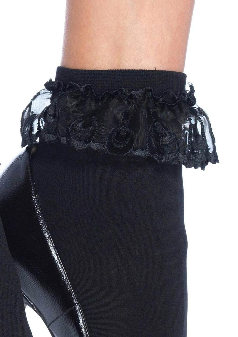 Leg Avenue Anklet with Lace Ruffle - O/S - Black